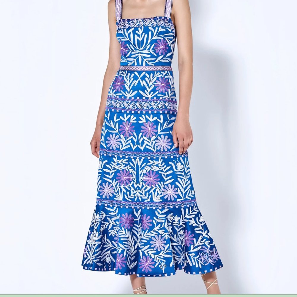 Alexis, Alora, Embroidered Dress, Blue, Size Small